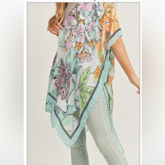 BOHO FLORAL PRINT KIMONO -TURQUOISE - Picture 3 of 3